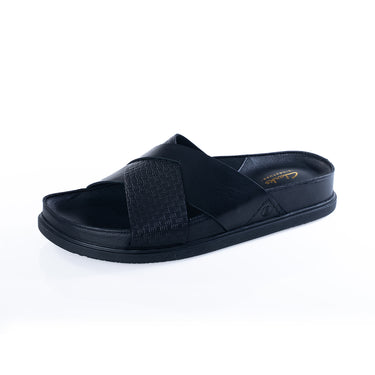 CLARKS SIGNATURE TORFORD CROSS SANDAL SLIDE 181382 BLACK LEATHER - Shoelosophy