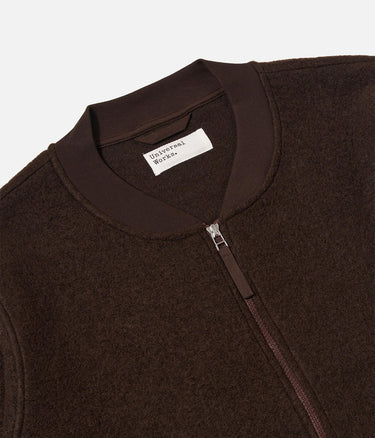 UNIVERSAL WORKS ZIP BOMBER WOOL FLEECE 00018 BROWN - Shoelosophy