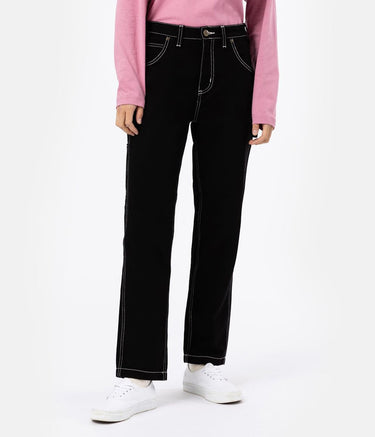 DICKIES WOMNENS ELLENDALE DENIM RINSED BLACK PANTALONE WORK DONNA
