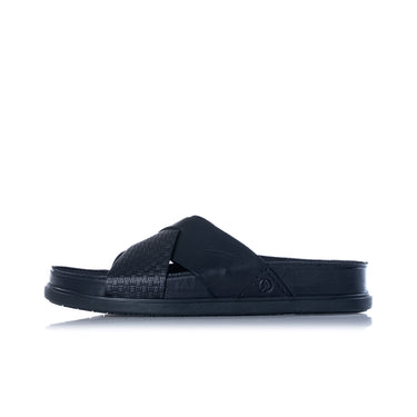CLARKS SIGNATURE TORFORD CROSS SANDAL SLIDE 181382 BLACK LEATHER - Shoelosophy