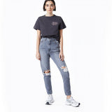 DR DENIM NORA 2020103 176 MOM JEANS DONNA WASHED GREY RIPPED - Shoelosophy