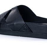 CLARKS SIGNATURE TORFORD CROSS SANDAL SLIDE 181382 BLACK LEATHER - Shoelosophy