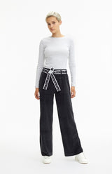 CHAMPION REVERSE WEAVE VELOUR WIDE LEG PANTS 110968 KK012 BLACK PANTALONE DONNA - Shoelosophy