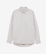 AMISH SUPPLIES DROPPED RAW EDGE SHIRT OXFORD STRIPE WHITE BROWN - Shoelosophy