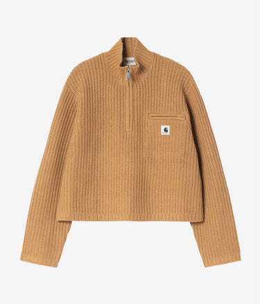CARHARTT WIP WOMENS HALF ZIP DETROIT SWEATER I037036 DUSTY HAMILTON BROWN