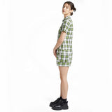 THE RAGGED PRIEST GATHERER DRESS 01090WV COTTON WOVEN GREEN CHECK - Shoelosophy