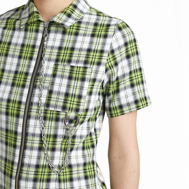 THE RAGGED PRIEST GATHERER DRESS 01090WV COTTON WOVEN GREEN CHECK - Shoelosophy