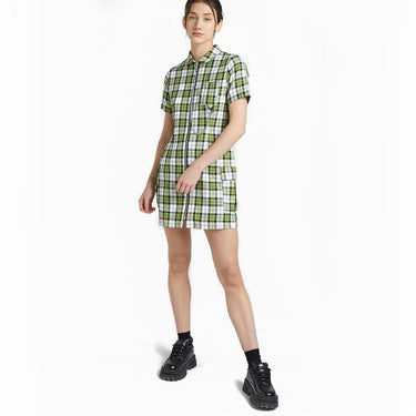 THE RAGGED PRIEST GATHERER DRESS 01090WV COTTON WOVEN GREEN CHECK - Shoelosophy