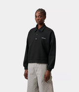 CARHARTT WIP WOMENS BRENTA POLO SWEATSHIRT I036291 BLACK HEAVY STONE WASHED - Shoelosophy