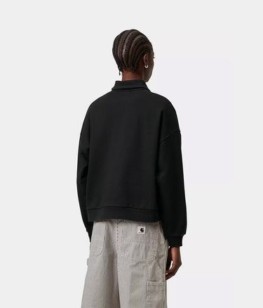 CARHARTT WIP WOMENS BRENTA POLO SWEATSHIRT I036291 BLACK HEAVY STONE WASHED - Shoelosophy