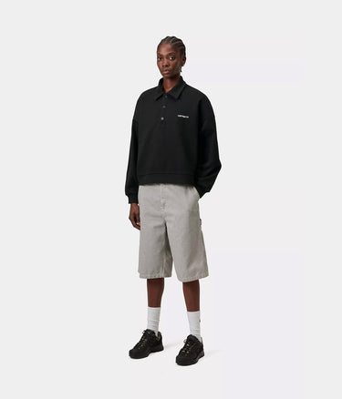 CARHARTT WIP WOMENS BRENTA POLO SWEATSHIRT I036291 BLACK HEAVY STONE WASHED - Shoelosophy