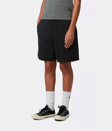 CARHARTT WIP WOMENS BRENTA SWEAT SHORT I036292 BLACK HEAVY STONE WASHED - Shoelosophy