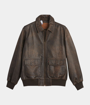 LEVI'S CLAYTON LEATHER AVIATOR JACKET 003AU-0000 BROWN LEATHER BRACKEN