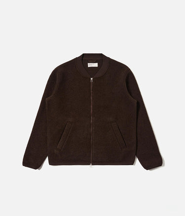 UNIVERSAL WORKS ZIP BOMBER WOOL FLEECE 00018 BROWN - Shoelosophy