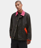 BARBOUR X FLOWER MOUNTAIN OS TRANSPORT WAX JACKET MWX2435OL71 OLIVE PINK - Shoelosophy