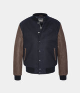 SCHOTT NY VARSITY 재킷 LCUSA 소가죽 가죽 네이비 브라운 - Shoelosophy