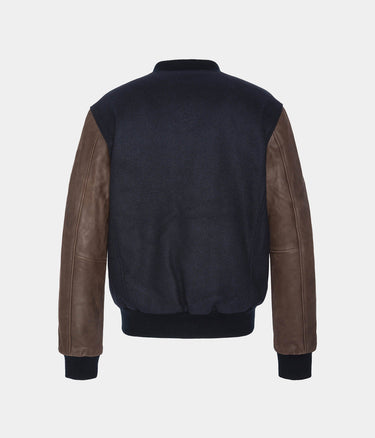 SCHOTT NY VARSITY 재킷 LCUSA 소가죽 가죽 네이비 브라운 - Shoelosophy