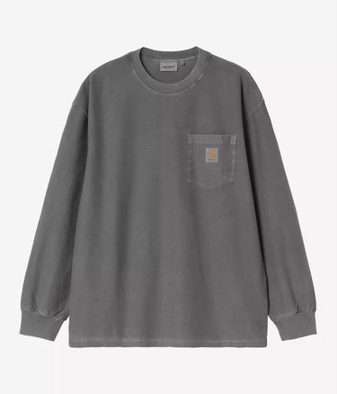 CARHARTT WIP LOOSE POCKET T-SHIRT I036862 BLACK GARMENT DYED LONG SLEEVES - Shoelosophy