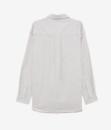 AMISH SUPPLIES DROPPED RAW EDGE SHIRT OXFORD STRIPE WHITE BROWN - Shoelosophy