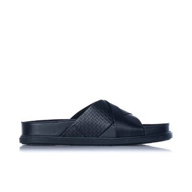 CLARKS SIGNATURE TORFORD CROSS SANDAL SLIDE 181382 BLACK LEATHER - Shoelosophy