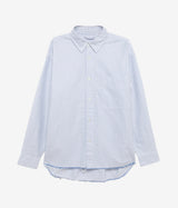 AMISH SUPPLIES DROPPED RAW EDGE SHIRT OXFORD STRIPE WEISS BLAU - Shoelosophy
