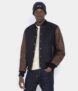 SCHOTT NY VARSITY 재킷 LCUSA 소가죽 가죽 네이비 브라운 - Shoelosophy