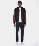 SCHOTT NY VARSITY 재킷 LCUSA 소가죽 가죽 네이비 브라운 - Shoelosophy