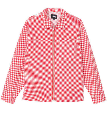 STUSSY MINI CHECK FULL ZIP LS SHIRT 1110021 RED CAMICIA UOMO - Shoelosophy