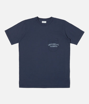 UNIVERSAL WORKS PRINT POCKET TEE ORGANIC JERSEY NAVY - Shoelosophy