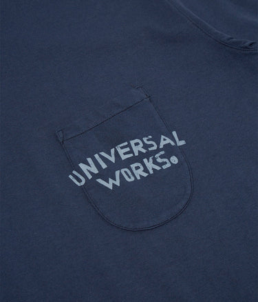 UNIVERSAL WORKS PRINT POCKET TEE ORGANIC JERSEY NAVY - Shoelosophy