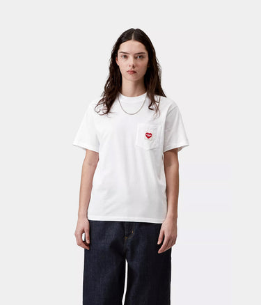 CARHARTT WIP WOMENS POCKET HEART T-SHIRT I032180 WHITE - Shoelosophy