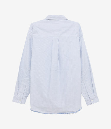 AMISH SUPPLIES DROPPED RAW EDGE SHIRT OXFORD STRIPE WEISS BLAU - Shoelosophy