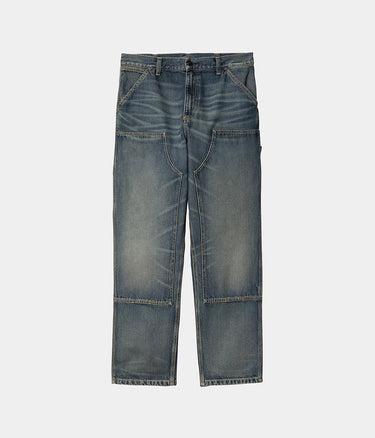 CARHARTT WIP DOUBLE KNEE PANT I032699 BLUE WORN USED WASH - Shoelosophy