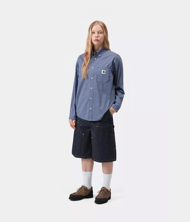 CARHARTT WIP WOMENS GROFF SHIRT I036277 CHECK BLUE - Shoelosophy
