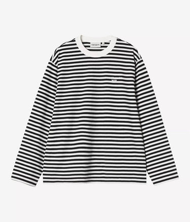 CARHARTT WIP WOMENS EZRA T-SHIRT LONG SLEEVE I036345 BLACK WHITE STRIPES - Shoelosophy