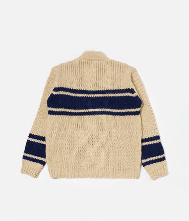 UNIVERSAL WORKS LANGDALE CARDIGAN 33479 CHUNKY KNIT STRIPE SAND