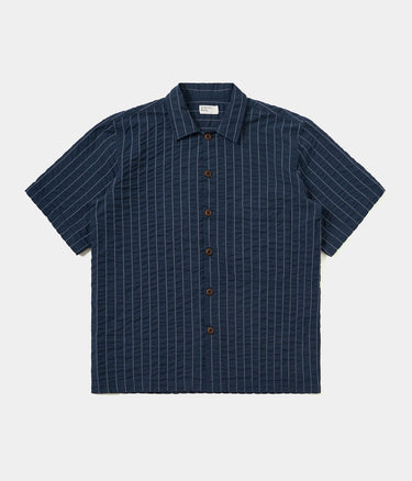 UNIVERSAL WORKS SS FATIGUE SHIRT CHESTER STRIPE P34050 NAVY