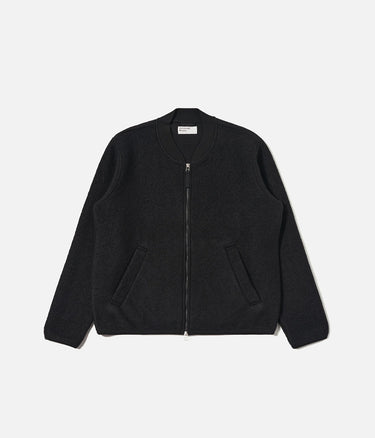 UNIVERSAL WORKS ZIP BOMBER WOOL FLEECE 00018 BLACK