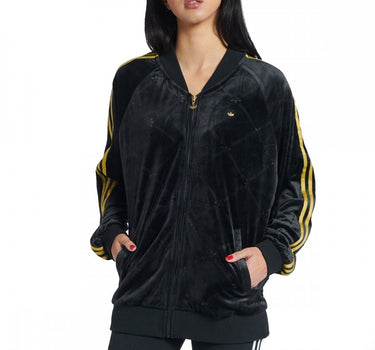 ADIDAS WOMEN H18020 TRACK TOP IN VELVET WITH EMBOSSED ADIDAS ORIGINALS MONOGRAM BLACK