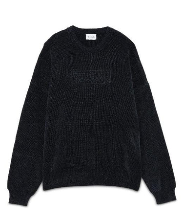 AMISH SUPPLIES CREW NECK EMBOSSED CHENILLE SWEATER BLUE NAVY