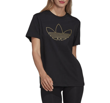 ADIDAS WOMEN H18026 T-SHIRT WITH GOLDEN TREFOIL PRINT BLACK