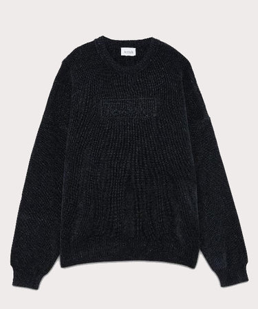 AMISH SUPPLIES CREW NECK EMBOSSED CHENILLE SWEATER BLUE NAVY
