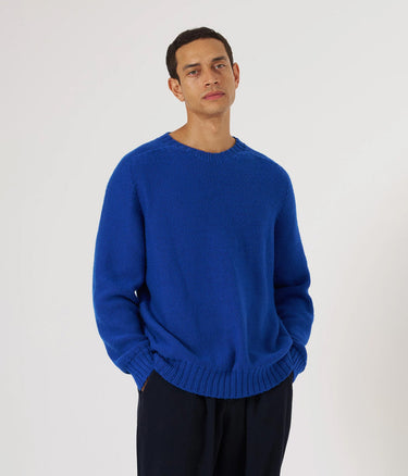 UNIVERSAL WORKS SEAMLESS CREW SWEATER 33471 SHETLAND WILD WORK BLUE