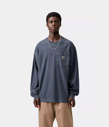 CARHARTT WIP LOOSE POCKET T-SHIRT I036862 DARK NAVY GARMENT DYED LONG SLEEVES