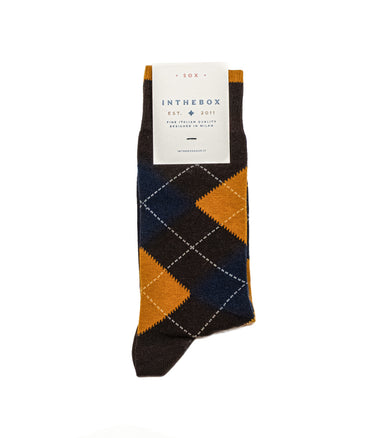 IN THE BOX COTTON ARGYLE SOCKS MILITARY GREEN DARK YELLO MADE IN ITALY