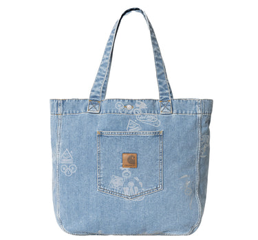 CARHARTT WIP STAMP TOTE BAG I033740 BLUE BLEACHED PRINT