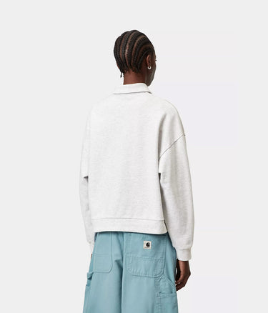 CARHARTT WIP WOMENS BRENTA POLO SWEATSHIRT I036291 ASH HEATHER HEAVY STONE WASHED - Shoelosophy