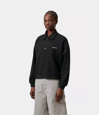 CARHARTT WIP WOMENS BRENTA POLO SWEATSHIRT I036291 BLACK HEAVY STONE WASHED