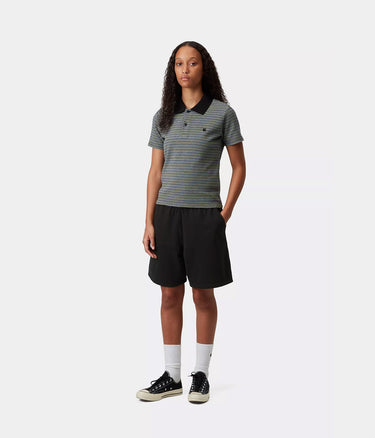 CARHARTT WIP WOMENS BRENTA SWEAT SHORT I036292 BLACK HEAVY STONE WASHED - Shoelosophy