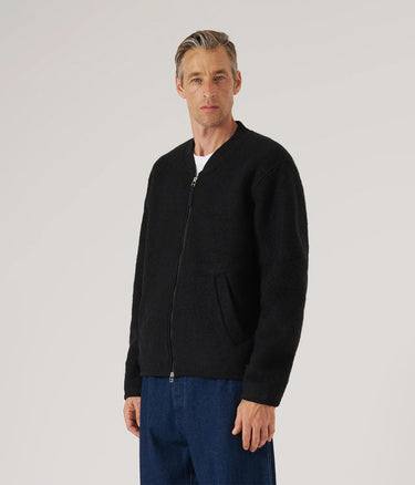 UNIVERSAL WORKS ZIP BOMBER WOOL FLEECE 00018 BLACK
